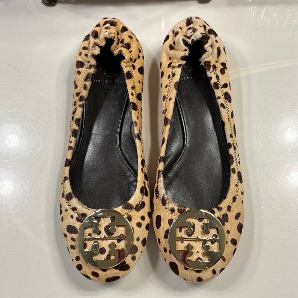 Tory Burch Reva Flats Hair calf Animal Print, size 10